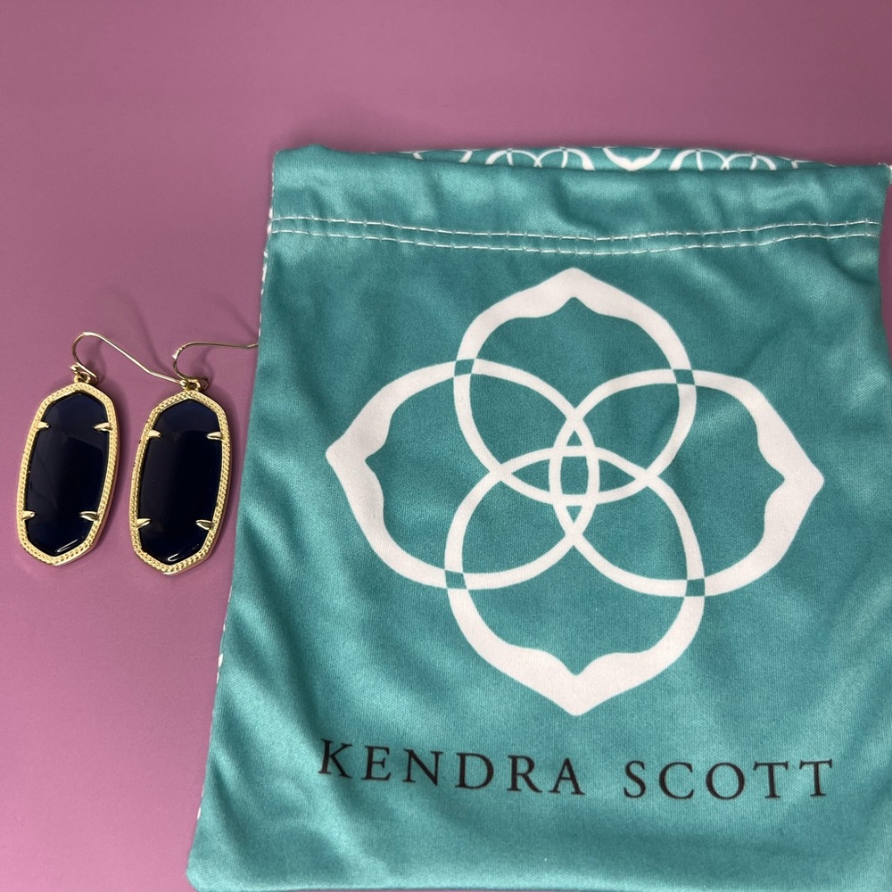 Kendra Scott - Dark Blue in Gold Color Drop Earrings- 1.75 Inch L, .75 Inch W